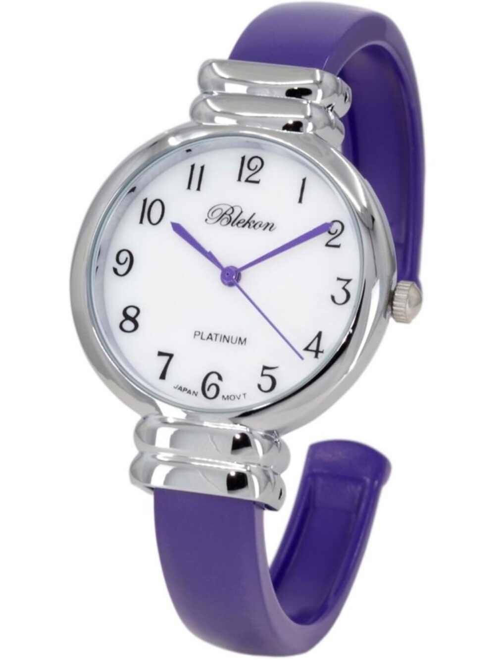 Women's Silver Purple Analog Quartz Metal hinged Pearl Cuff Bracelet Wrist Watch